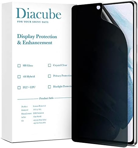 DiaCube [2 pakiranje] Zaštitnik zaslona za privatnost za Galaxy S21 Ultra, otisak prsta kompatibilan s punim ljepilom meki
