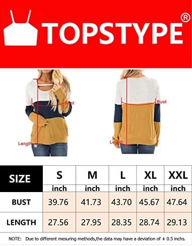 TopStype ženska jesen u boji blok izrez prsa u prsima košulje dugih rukava Scoop vrat bluza casual labavi fit the vrhovi