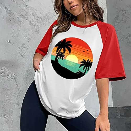Ljetni ženski vrhovi modni tropski drveni tisak kratkih rukava plaža majice casual bluze za patchwork bluze