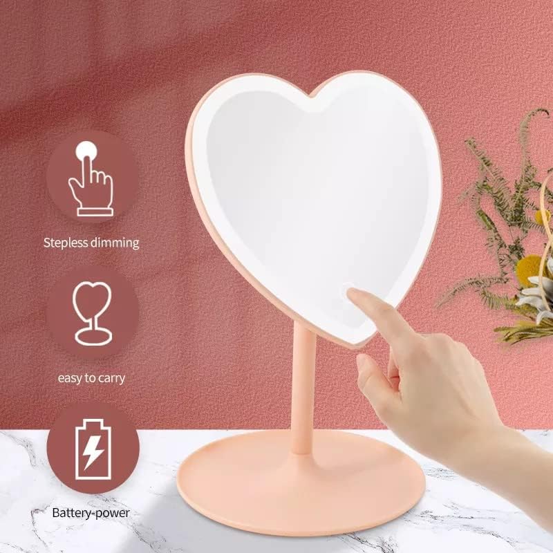 Podesivo ogledalo za ispraznost sa zaslonom osjetljivim na dodir u obliku srca s LED svjetlom i okruglom ladicom
