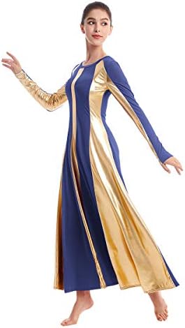 Owlfay metalik pohvale plesna haljina za žene blok u boji liturgijski puna dužina ljuljana haljina ruffle tunika kostim kostim