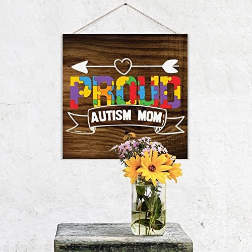 Ponosni autizam mama strelica Strelica Wood Sign Svjetlost za autizam Slaznica Komad Autistična podrška rustikalna plak Ukratko