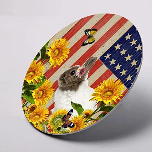Dobrodošli zečja američka zastava leptir Suncokret Antique natpis, životinjska vintage zidna vrata umjetnička natpisa, slatka