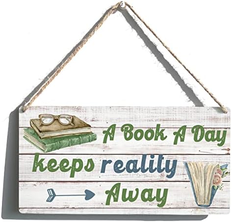 Znak knjižnice Smiješna seoska kuća Knjiga Dan drži stvarnost dalje od drvene viseće plakete rustikalni zidni umjetnički