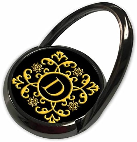 3dose cvjetni ukrasni monogram. Zlato na crnoj boji. Šarmantno pismo D - Telefonski prstenovi