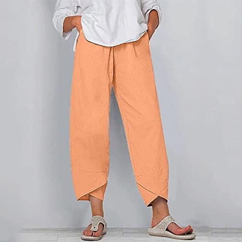 Pamučne lanene hlače za žene visoki struk plus veličine Capri hlače Summer Casual Comfy Oppped hlače s džepovima