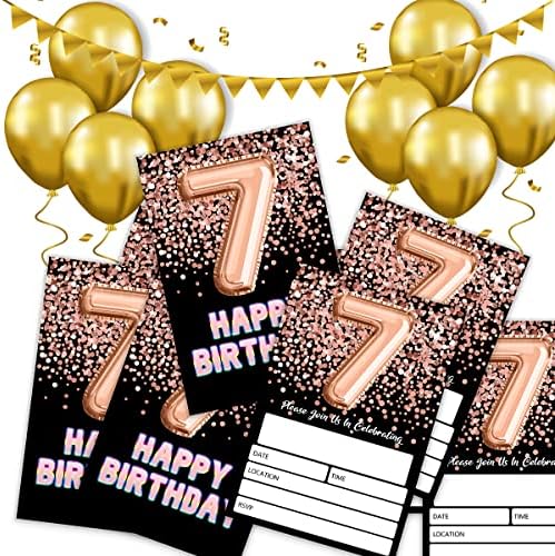 Shlinco 7. rođendan pozivnice za rođendan crnog zlata. 7 Pozivnica za rođendan za djevojke, proslavu zabave, zalihe za rođendanske