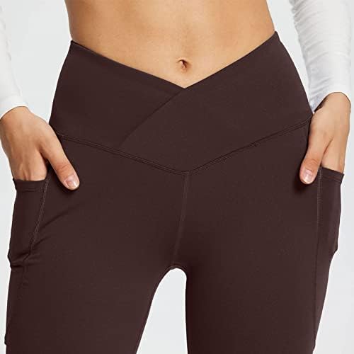 Usecee Womens Flare joga hlače s džepovima crossover visokog struka casual bootcut gamaša za vježbanje salon za zvonaste