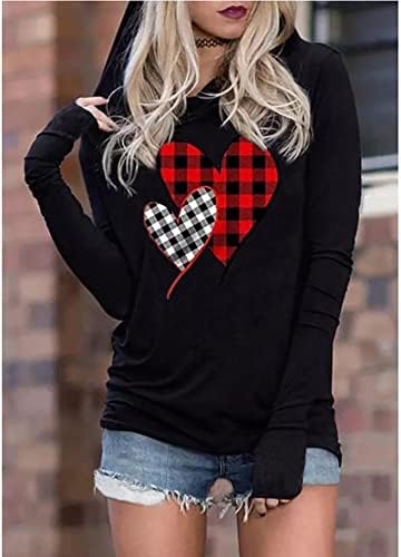 Susongeth Valentinovo Hoodie Žene smiješne grafičke majice Valentine Love Heart Valentine Dugi rukavi Pulover Pulover vrhovi