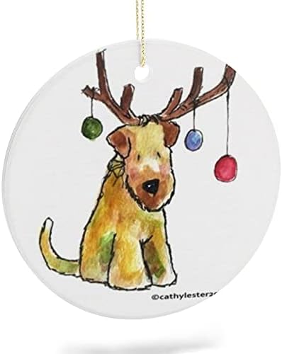 sdfgse pšenični terijer s božićnim rogovima okrugli keramički ukrasi stablo viseći ukras za vrpce za vrpce diy personalizirani
