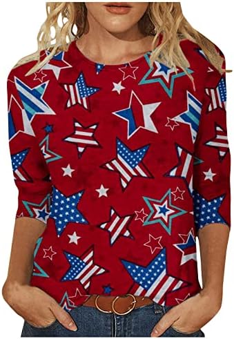 Ženska domoljubna majica casual 3/4 rukava okrugli vrat pulover vrhovi 4. srpnja zvijezde pruge grafičke bluze majice