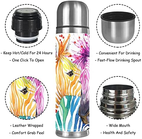 Vakuum od nehrđajućeg čelika izolirana šalica, šarena akvarelna zebra za tisak termos boca za vodu za vruća i hladna pića