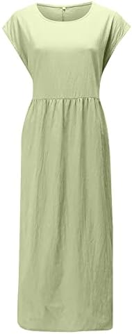Fragarn ženski ljetni ležerna čvrsta boja bez rukava O-Neck labavi džepni zabod pamučna lanena haljina
