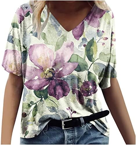 Thirt Womens Kratki rukav 2023 Cotton Crewneck vneck cvjetni grafički salon za sretni poklon Top majica za dame 1o