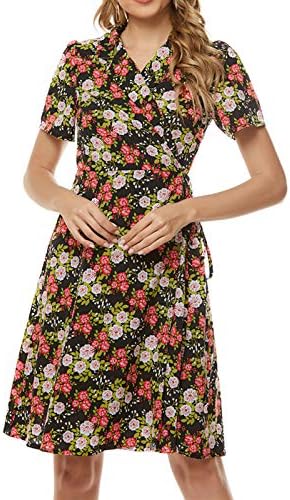 Ženske haljine, ljetna haljina s cvjetnim printom s kratkim rukavima, ženska ležerna haljina s ovratnikom s printom, modna