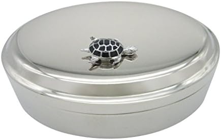 Bočno okrenuta crna kornjača od kornjače, privjesak, ovalna kutija nakita