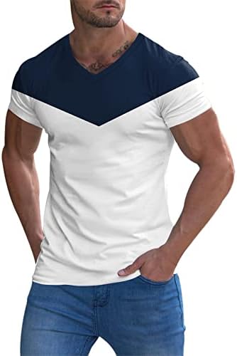 BMISEGM Ljetna muška majica muški mens mekana rastezanja pamučna čvrsta kratka rukava v vrat vitki fit majica modni muškarci