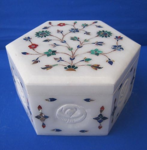 Kutija za nakit u obliku šesterokutnog oblika s mramornim umetkom od 5inča