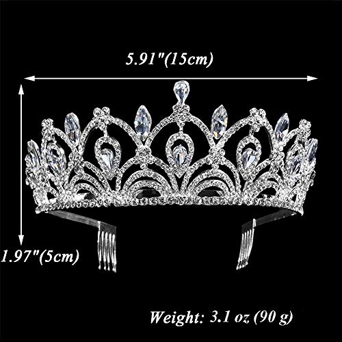 Luksuzna ženska tijara s češljem-Kraljičina kristalna kruna za vjenčanje, maturalnu zabavu, rođendan, srebro