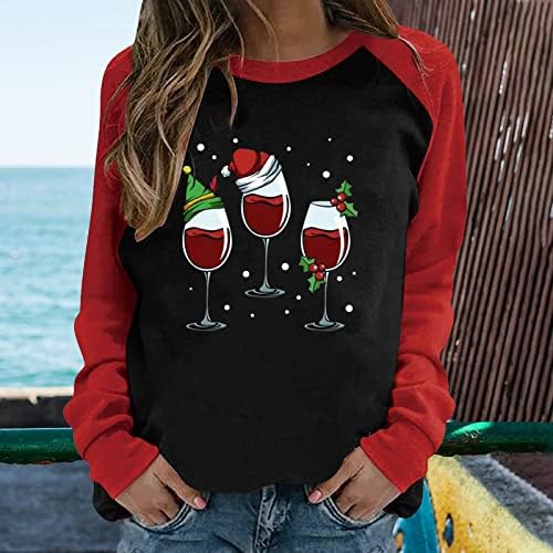 Brkewi ženske dukserice moda 2023 Novogodišnja tunika s dugim rukavima TOKE TOPI Blok Slatka trostruka vina čaša džemper