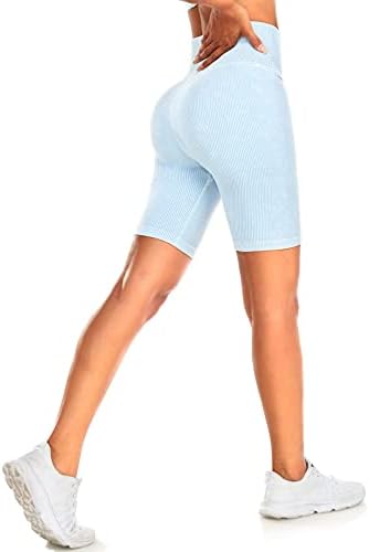 Ženske kratke hlače - biciklističke kratke hlače s visokim strukom za žene rebraste bešavne plijene teretane trčanje joge