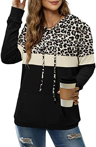 Angerella kapuljače za žene kamo leopard print vrhovi pulover kapuljača s kapuljačama s džepom