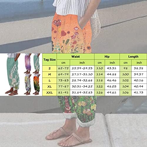 Pamučne lanene hlače za Žene Ležerne ljetne Capri hlače s džepovima udobne hlače za plažu visokog struka Vintage Harem hlače