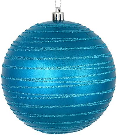 Vickerman 6 božićni ukras kugla, tirkizni bombon završetak s svjetlucavim linijama, probirljiva plastika, dekoracija blagdanskog