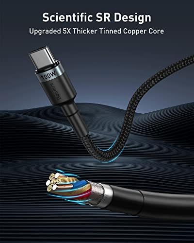 Kabel Baseus USB C, [2 seta 6,6 ft + 6,6 ft] 100 W PD 5A QC 4.0 za brzo punjenje USB C USB kabela C, kabel Type C sa najlona