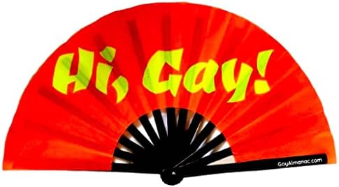 PANDATAK Zdravo, gay! - Ventilator za savijanje gay ponosa, 13 obožavatelj crnog bambusa, s UV svjetlima, smiješni ventilator