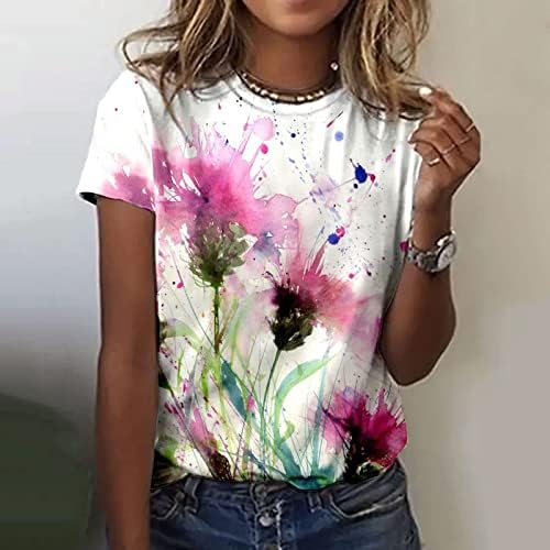 Ljetna jesenska pamučna bluza tinejdžerice odjeća kratki rukavi posada vrat grafički gornji dio majice za žene 53 53