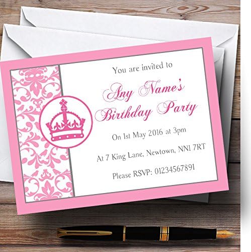 Pink Princess Crown White Personalizirani rođendan Dječje zabave
