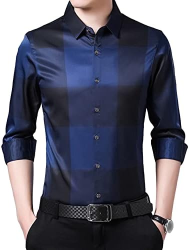 Muška gumb bez nabora dolje Provjerite košulju dugački rukavi Up Business Formalne majice Classic Fit Stretch Shoot