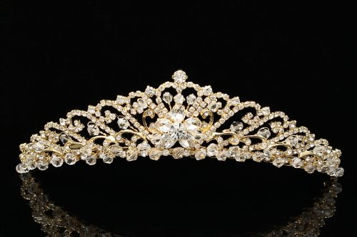 Svadbena princeza rhinestones kristalni cvijet Tiara kruna-Pozlata