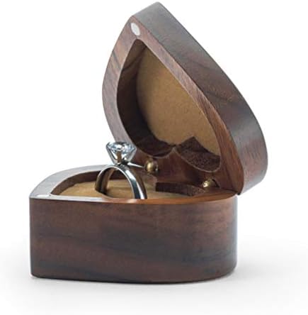 Topbathy crni orah drveni zaručnički prsten kutija vintage kruta drveta u obliku srčanog prstena kutija za prijedlog vjenčanje