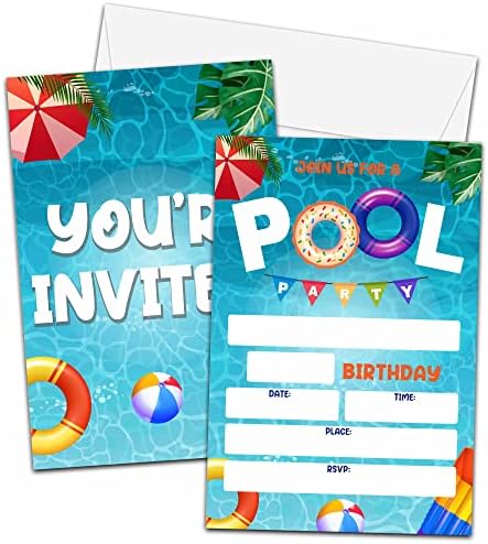 Pozivnice za rođendan u bazenu, pozivnica za dječji rođendan s prskanjem, reverzibilne pozivnice za dječake / djevojčice