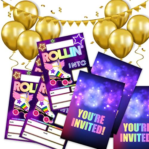 Glow Roller Klizanje za rođendanske pozivnice - dvostrani dizajn, roller skejte sjajni pribor za zabavu, favoriziraju zabavu