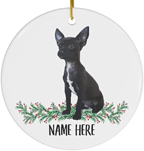 Smiješno personalizirano ime Chihuahua Crni darovi 2023 božićno drvce ukrasi krug keramika