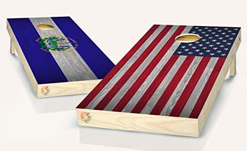 Američka i El Salvador zastave Cornhole ploča vinil omota laminirana naljepnica naljepnica set