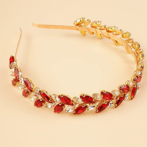 Rubin crveni rhinestones tijara za kosu ručno izrađena ženska zlatna kruna s kristalima za žene i djevojke ukras za kosu