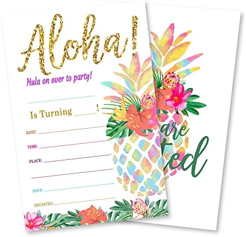 Grace Yonks Pozivnica za rođendan ananasa, pozivnicu za tropsku zabavu, Luau Hawaiian Invitacija, 20 poziva i omotnice, Pozivnica