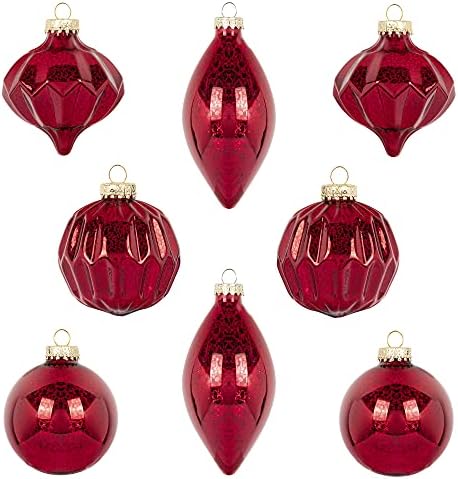 Ki Store Mercury Glass Božićni ukrasi Set od 8 crvenih božićnih kuglica finials za dekor za odmor za božićno drvce