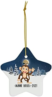 Prijateljski majmunski ukrasi za 2023. božićno drvce Personalizirani naziv Darovi 2024 Nova godina ukrasa Bijela zvijezda