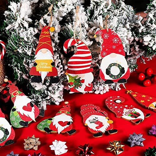 48 Komadi božićni drveni ukrasi gnoma gnome s šeširom viseći drveni privjesak božićno drvo viseći dekor Švedska tomte gnome